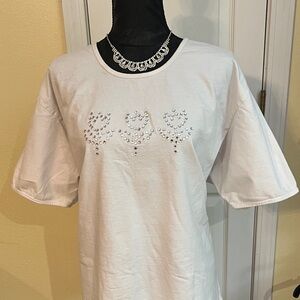 Studio West White Short Sleeve Tee with Embellishments